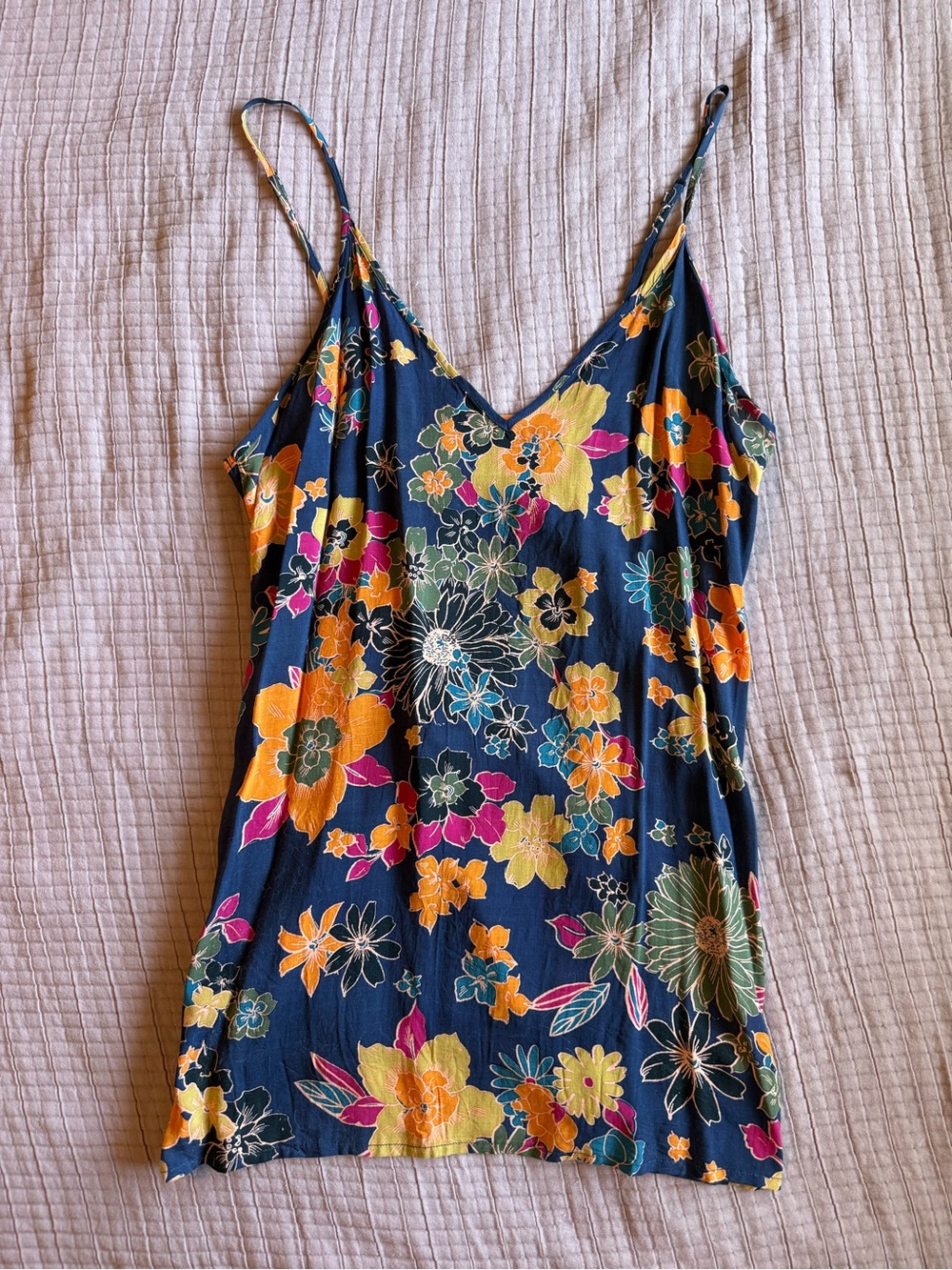 Free People Navy Floral Spaghetti Strap Tank Mini Dress with Cover up
